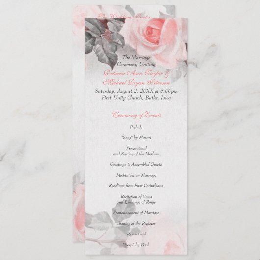  Blush Roze Rose Trouwprogramma Programma (Voorkant / Achterkant)