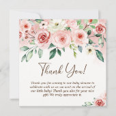 Blush Roze Rose Waterverf Meisje Baby shower Bedankkaart (Voorkant)