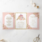 Blush roze Roses Boho Pampas Grass Pumpkin Weddens Drieluik Uitnodiging (Binnen)