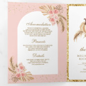 Blush roze Roses Boho Pampas Grass Pumpkin Weddens Drieluik Uitnodiging (Binnenzijde eerst)