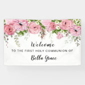 Blush roze roze bloem Eerste communiqué Welkomstve Spandoek (Horizontaal)