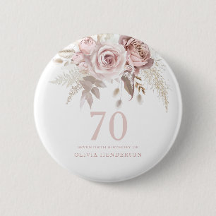 Blush roze roze bloemen 70th Birthday Party Ronde Button 5,7 Cm