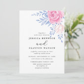 Blush roze roze bloemen Stapel Blauwe Blauwe Blauw Kaart (Staand voorkant)