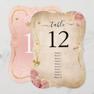Blush roze roze en Gold Guest Name Table Numbers Kaart