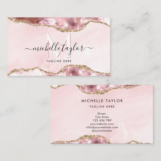 Blush roze roze film - moderne monogram goud visitekaartje (Voorkant / Achterkant)