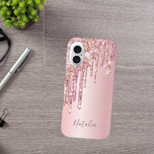 Blush roze roze goud metaalnaam monogram script na Case-Mate iPhone case
