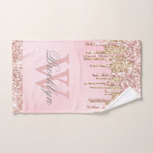 Blush roze roze goudglitterschijven monogrammen bad handdoek (Handdoek)