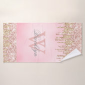 Blush roze roze goudglitterschijven monogrammen badhanddoek (Badhanddoek)