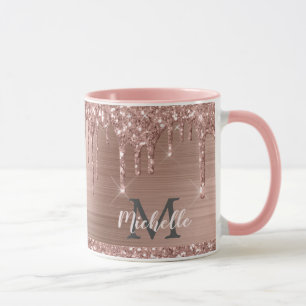 Blush roze roze goudglitterschijven monogrammen mok