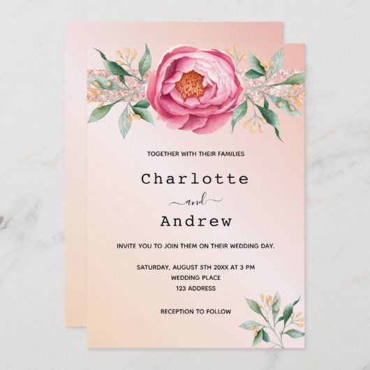 Blush roze roze goudmeel glitter bruiloft kaart (Voorkant / Achterkant)