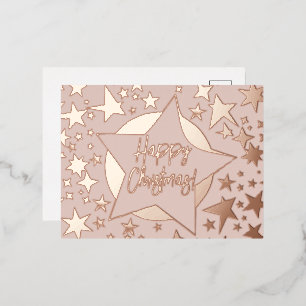 Blush roze roze roodroes script Happy kerststerrit Folie Feestdagen Briefkaart