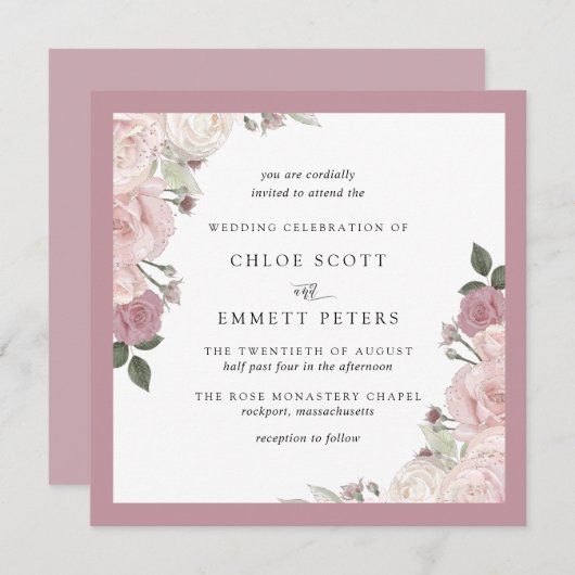 Blush roze roze roze bijtende finale uitnodiging v (Voorkant / Achterkant)