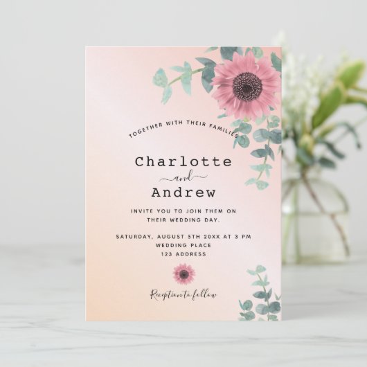 Blush roze roze roze goudbruine bruinkoolbruiloft kaart (Staand voorkant)