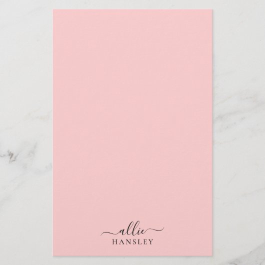 Blush Roze Roze Roze Moderne Minimale Naam Briefpapier (Voorkant)