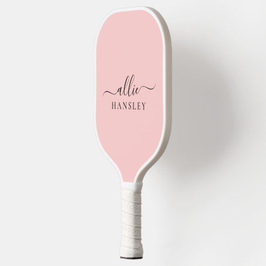 Blush Roze Roze Roze Moderne Minimale Naam Pickleball Paddle (Links)
