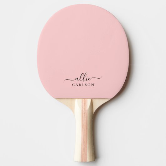Blush Roze Roze Roze Moderne Minimale Naam Tafeltennisbatje (Voorkant)