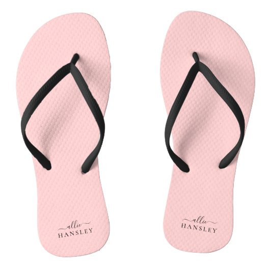 Blush Roze Roze Roze Moderne Minimale Naam Teenslippers (Voetbed)