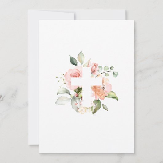 Blush roze roze roze roze roze en witte kruisbapti kaart (Achterkant)