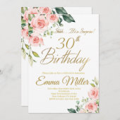 Blush Roze Rozen 30e Verjaardagsfeest Kaart (Voorkant / Achterkant)