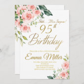 Blush Roze Rozen 95e Verjaardagsfeestje Kaart (Voorkant / Achterkant)