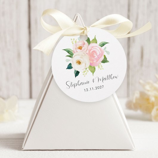 Blush Roze Rozen Bloemen Botanische Bruiloft Bedankjes Labels