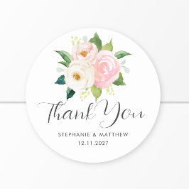 Blush Roze Rozen Botanische bruiloft Dank u Ronde Sticker