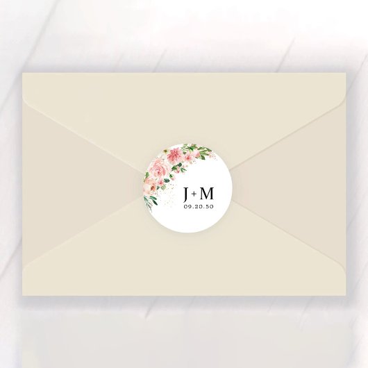 Blush Roze Rozen Bruiloft Classic Ronde Sticker