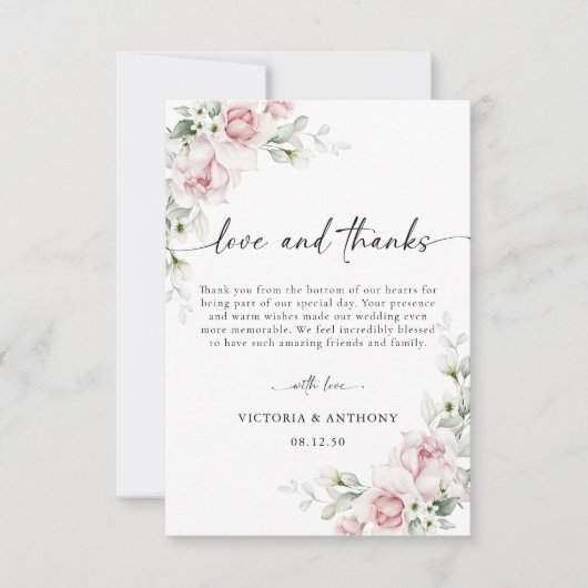 Blush roze rozen bruiloft dank u kaart (Voorkant)