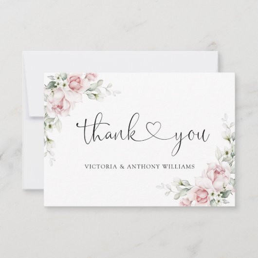 Blush roze rozen bruiloft flat dank u kaart (Voorkant)