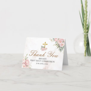 Blush roze rozen Eerste Heilige Communie Gevouwen Bedankkaart