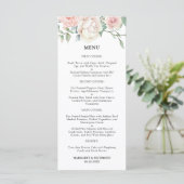 Blush roze rozen Elegant bruiloft menu (Staand voorkant)