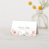 Blush roze rozen Elegant Wedding Place Cards (Achterkant)