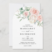 Blush roze rozen Elegante Bloemboog bruiloft Kaart (Voorkant)