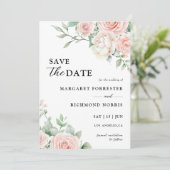 Blush roze rozen Elegante bruiloft save the date Kaart (Staand voorkant)