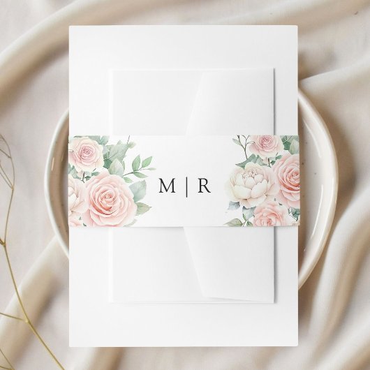 Blush roze rozen Elegante bruiloft Uitnodigingen Wikkel