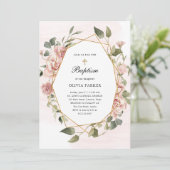Blush roze rozen en goud | doop kaart (Staand voorkant)