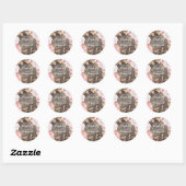 Blush Roze Rozen en Pioenen Rustiek Goud Glitter Ronde Sticker (Vel)