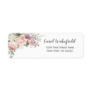 Blush roze rozen en rosebuds Return Address Etiket