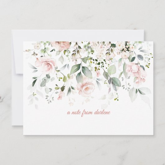 Blush roze rozen en Sage Greenery Note Card Notitiekaartje (Voorkant)