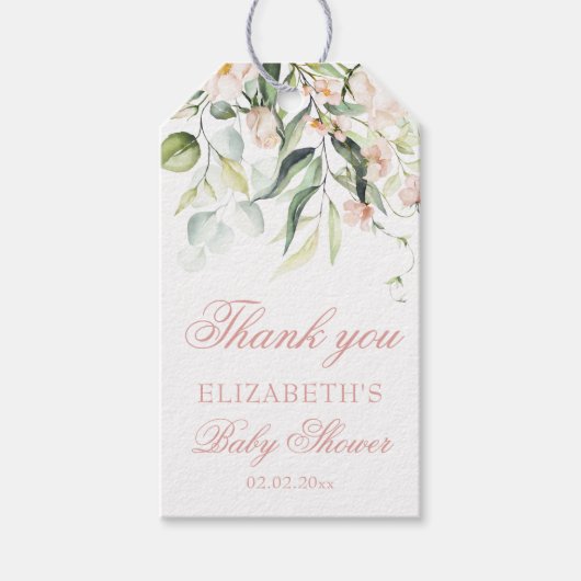 Blush roze rozen Eucalyptus Baby shower Hartelijk Cadeaulabel (Voorkant)