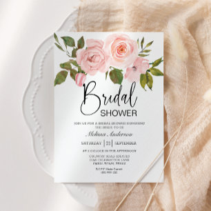 Blush roze rozen Floral Bridal Shower Uitnodiging