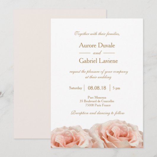 Blush roze Rozen Floral White Wedding Kaart (Voorkant / Achterkant)