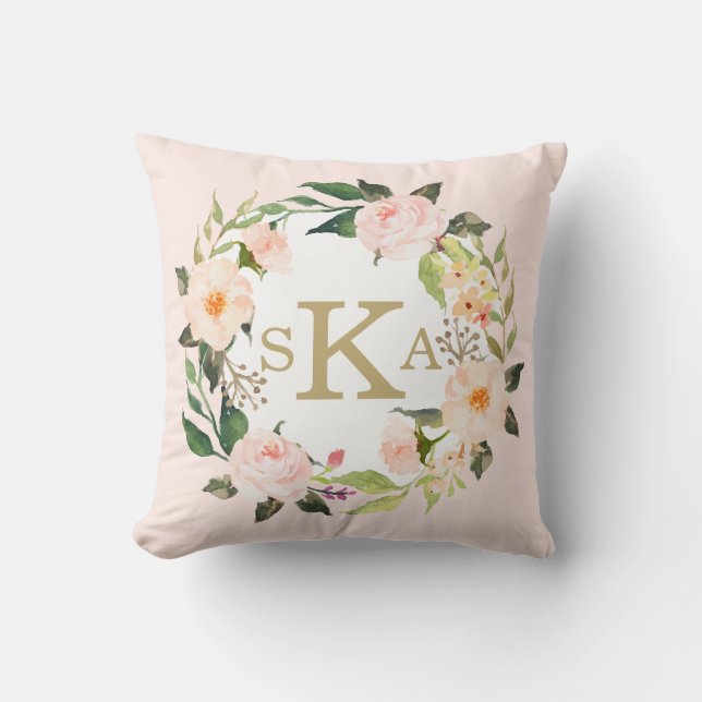  Blush roze rozen Floral WreatCustom Kussen (Voorkant)