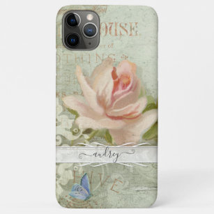  Blush roze rozen gekleurde vlinder met naam iPhone 11 Pro Max Hoesje