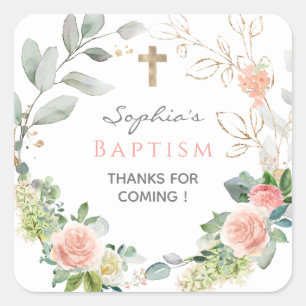 Blush roze rozen Girl Baptism Favor Tags