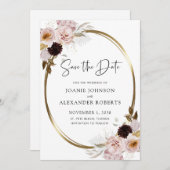 Blush roze rozen Gold Metallic Save the Date (Voorkant / Achterkant)