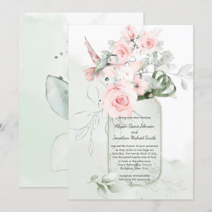 Blush roze Rozen Hummer Mason Jar Kaart