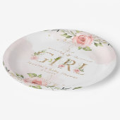 Blush roze rozen meisje baby shower papieren bordje (Gekanteld)