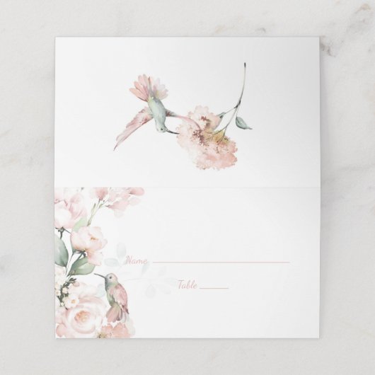 Blush roze rozen met kolibrie bruiloft (Buitenkant ongevouwen)