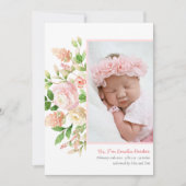 Blush roze rozen | Modern Elegant Floral Birth Aankondiging (Voorkant)